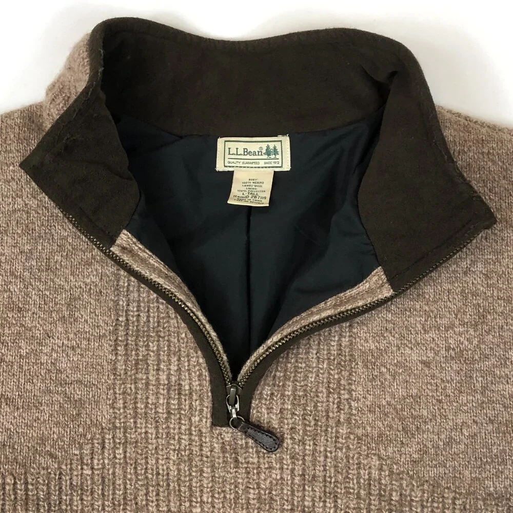 LL Bean Mens Merino Lambs Wool 1/4 Zip Windstopper Waterfowl Sweater Large Tall - Picture 4 of 11
